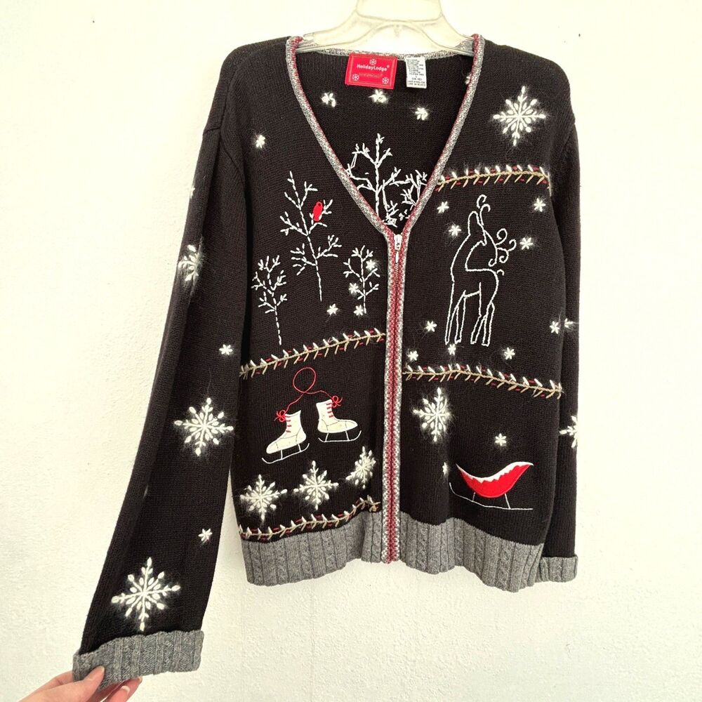 Womens Vintage Christmas Cardigan Sweater Large Whimsical Festive Teacher Party